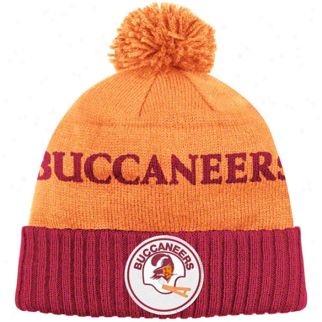 Tampa Bay Buccaneers Orwnge Mitchell & Ness Throwbacks Cuffed Pom Knit Hat