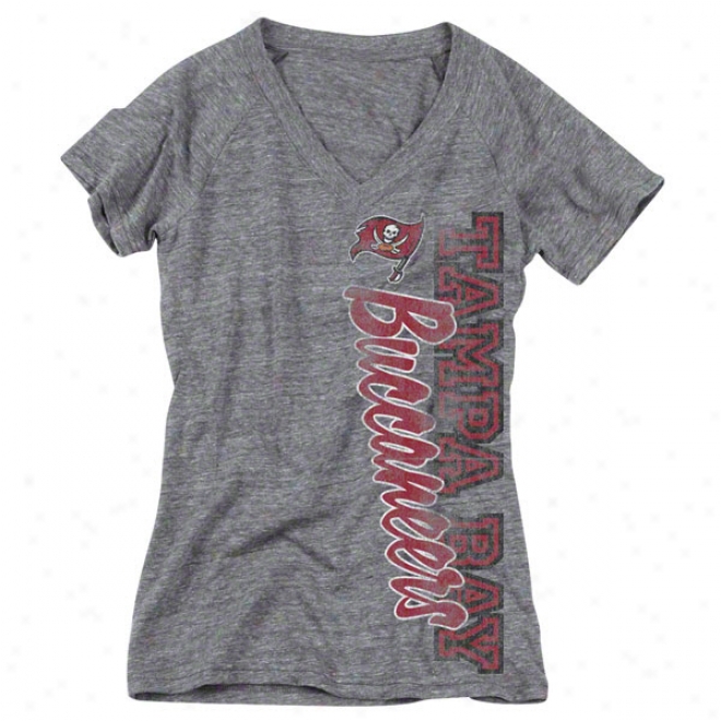 Tampa Check Buccaneers Women's Side Swept Logo Gray Tri-blend V-neck T-shirt