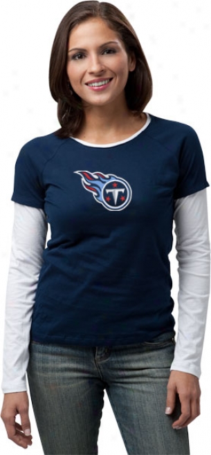 Tennessee Titans Women'w Navy Logo Premier Too Long Sleeve Layered Tissue T-shirt