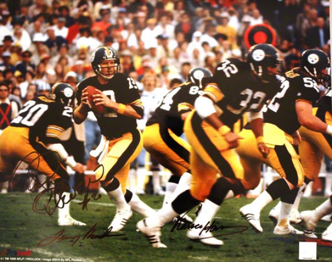 Terry Bradsaw, Franco Harris And Rocky Bleier Pittsburgh Steelers Triple Autographed 16x20 Photo