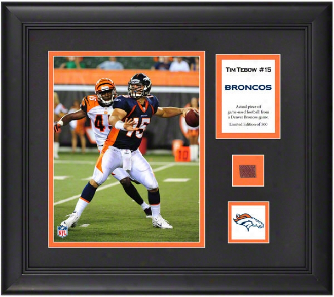 Tim Tebow Framed 8x10 Phtoograph  Details: Denver Broncos, With Game-used Football Piece And Descriptive Plate