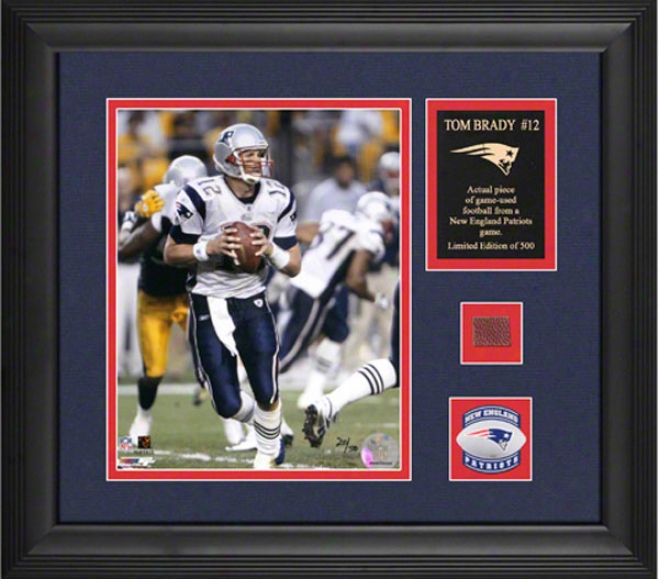 Tom Brady New England Patriots Framed 8x10 Photograph With Game Used 2005 Footbalp Piece And Medallion