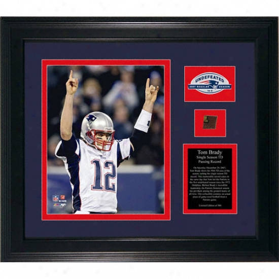 Tom Brady New England Patriots - Touchdown Record - Framed 8x10 Photograph With Game Used Football Piece, Team Medallion And Descriptive Plate