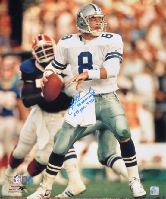 Troy Aikman Autographed Photograph  Details: Dallas Cowboys, 20x24, Sb Xxvii Mvp, 273 Yde, 4 Tds Inscription