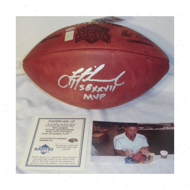 Triy Aikman Autographed Sb Xxvii Football With Sb Xxvii Mvp Inscription