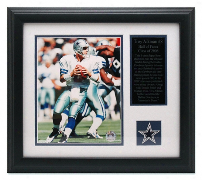 Troy Aikman Dallas Cowboys Frammed 8x10 Photograph With Team Medallion And Descriptive Plate