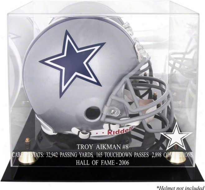Troy Aikman Hof 2006 With Statistics Golden Classic Helm Box And Pattern Back