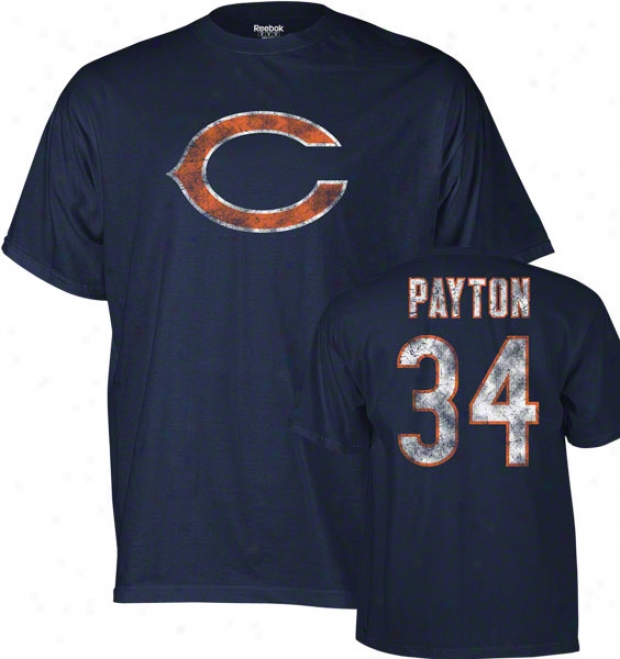 Walter Payton Chicago Bears Navy Vintage Name & Number Tee