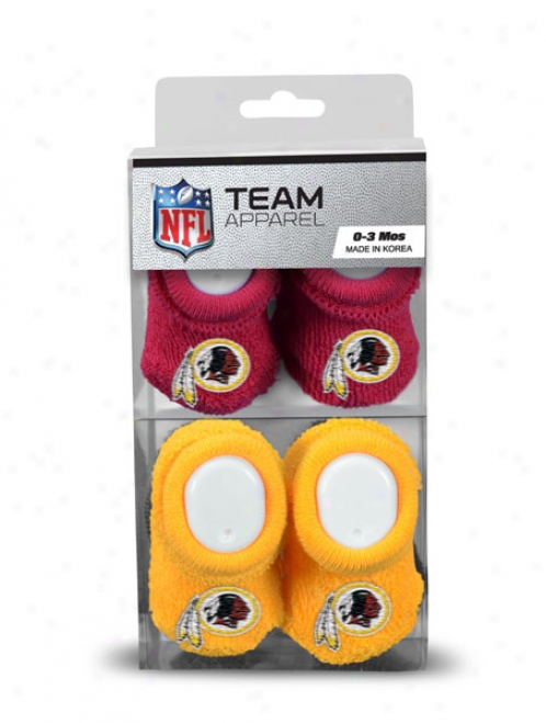 Washington Redskins Newborn 0-3 Months Maroon And Gold Nfl Booties 2 Pack