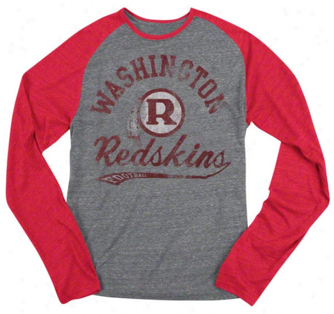 Washington Redskins Retro Sport The Big Sweep Tri-blend Grey/redheathered Long Sleeve Raglan T-shi5t