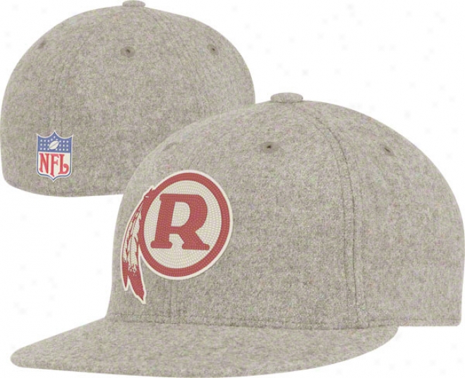 Washington Redskins Throwback Hat: Vintage Heather Grey Melton Wool Flat Brim Flex Hat