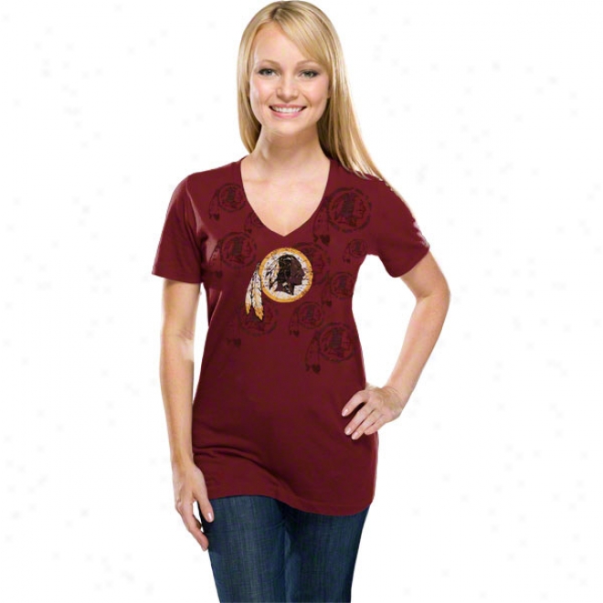 Washington Redskins Women's D.l. Deep V-neck Red Short Sleeve Head