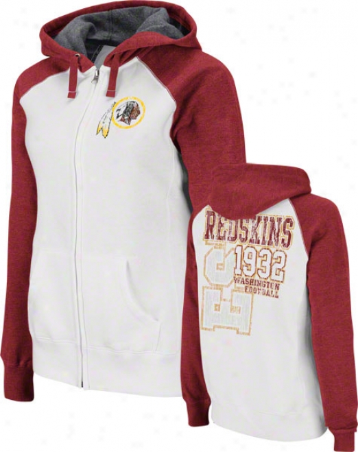 Washington Redskins Women's Sport Princess White Raglan Full-zip Hooded Sweatshirt