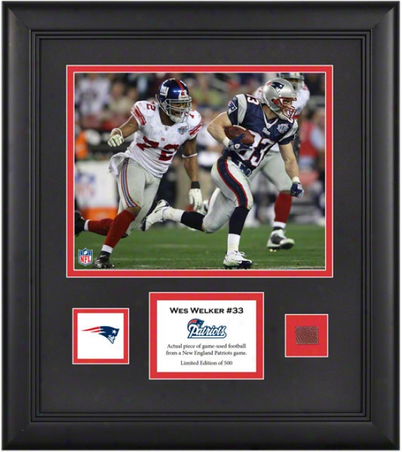 Wes Welker Framed 8x10 Photograph  Details: New England Patriots, With Game-used Football Piece And Descriptive Plate