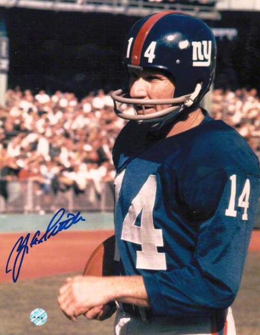 Y.a. Tittle New York Giants Autographed 8x10 Photo Blue Jersey With Ball