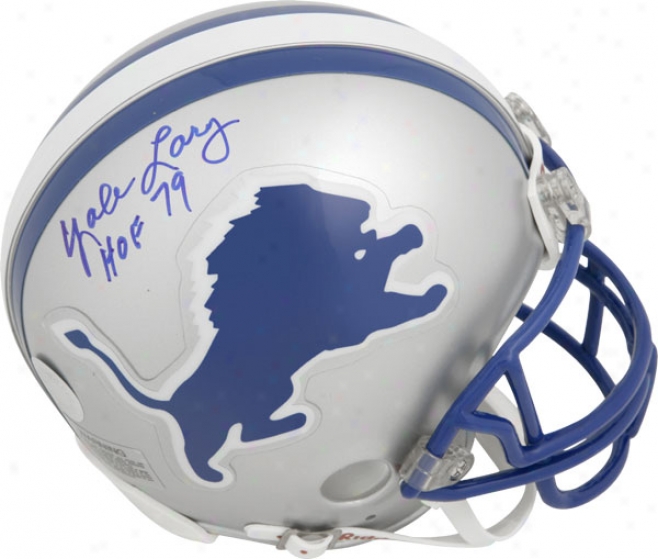 Yale Lary Detroit Lions Autographed Throwback Mini Helmet With Hof 79 Innscription