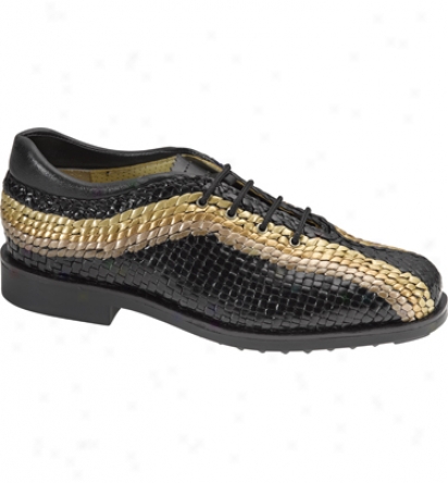 Aerogreen Golf Shoes Womens Hand Woven Leather Golf Shoes (black/gold)