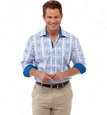 Bugatchi Mens Woven Shirt With Plaid Deqign