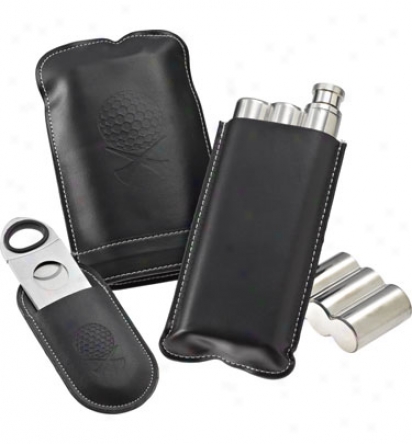 Clubhouse Collection Cigar, Flask & Cutter Set