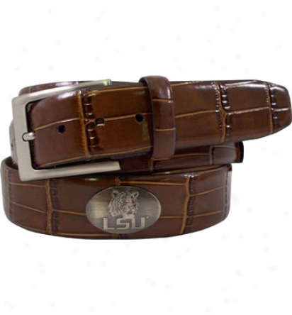 Danbury Croco Print Leather Belt (brown)