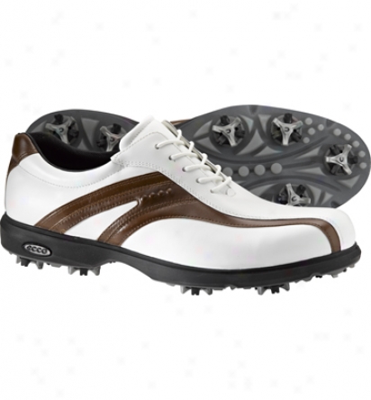 Ecco Mens New Classic Premier - White/cocoa Brown Golf Shoes