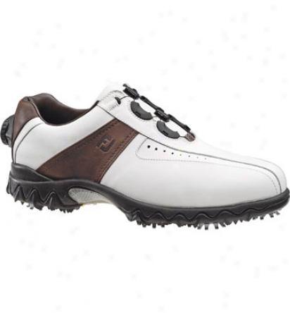Footjoy Closeout Mens Contour Reelfit Golf Shoes (white/brown) - Fj# 54055