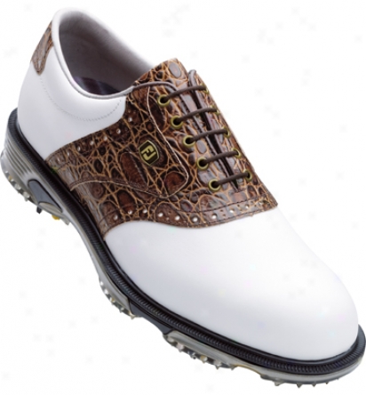 Footjoy Mens Dryjoys Tour Golf Shoes (white/dark Bfown Gator) - Fj# 53754