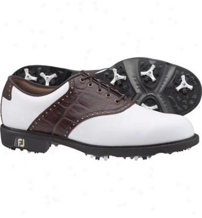 Footjoy Mens Icon - White/dark Brown Golf Shoes (fj#52108)
