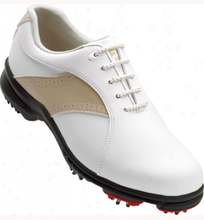 Footjoy Womens Greenioys Golf Shoes (white/taupe) - Fj# 48392