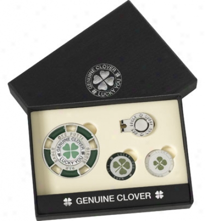 Good Chance Brand 4 Leaf Clover Gift Set With Chip Ball Markee And Hat Clip