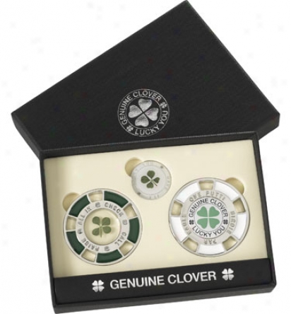 Good Luck Brand 4 Leaf Clover Gift Set With Chip Ball Marker And Poker Card Protector