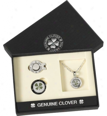 Good Luck Brand 4 Leaf Clover Gift Set Wiht Clover Hat Clip And Necklace