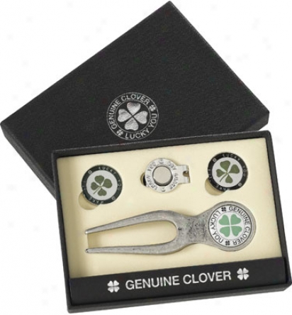 Good Luck Brand 4 Leaf Clover Gift Set With Divot Instrument Ane Hat Clip