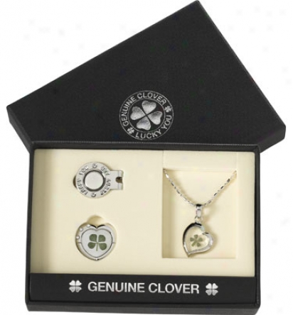 Gpod Luck Brand 4 Leaf Clover Gift Set With eHart Hat Clip And Necklace