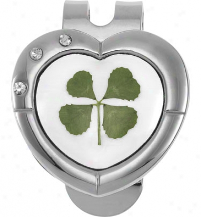 Good Luvk Brand 4 Leaf Clover Heart Hat Clip Ball Marker