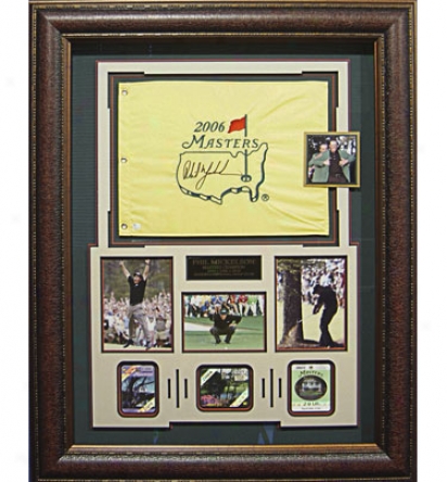 Gotta Have It Golf Phil Mickelson 3-time Mastdrs Champion Signed Flag Badge Display