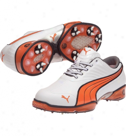 Puma Mens Cell Fusion - White/vibrant Orange/black Golf Shoes